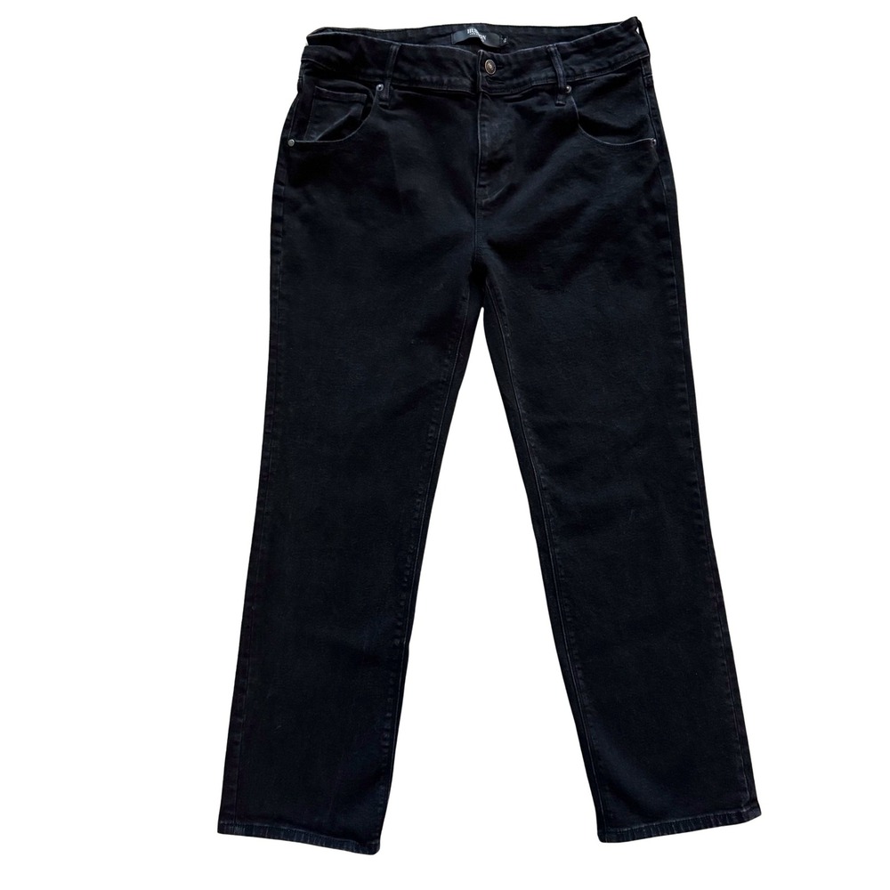 Hudson Black Denim Jeans Straight Leg Button Fly Women's Sz 12‎ High Rise Staple
